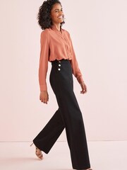 Black Gold Button Detail Smart Wide Leg Jeans - Image 1 of 6