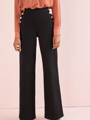 Black Gold Button Detail Smart Wide Leg Jeans - Image 3 of 6