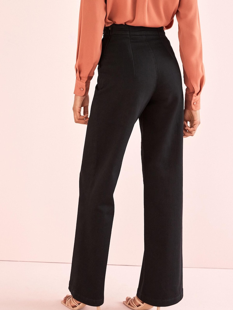 Noir - Jean large habillé à boutons dorés - Image 4 of 6