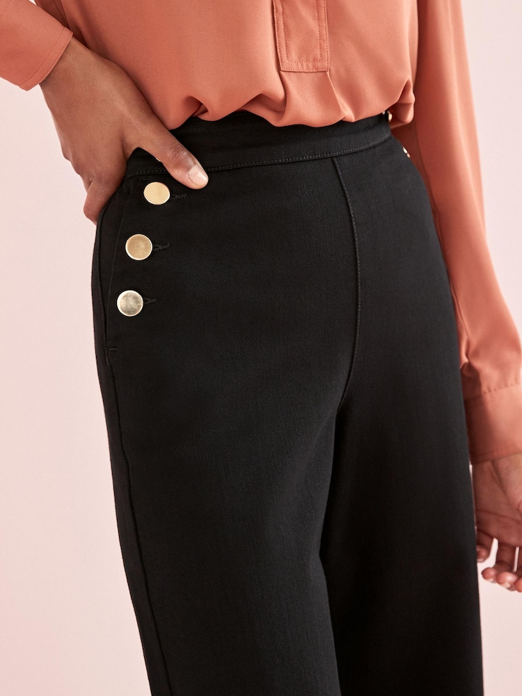 Noir - Jean large habillé à boutons dorés - Image 5 of 6