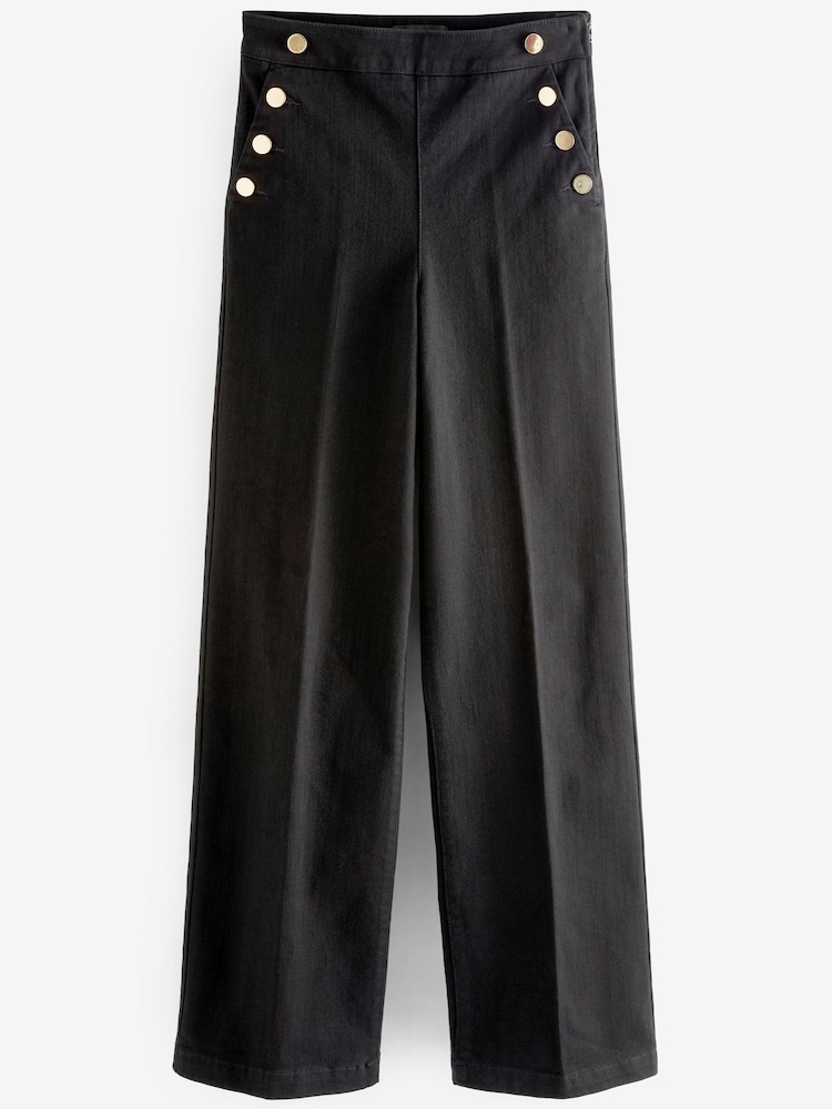 Black Gold Button Detail Smart Wide Leg Jeans - Image 6 of 6