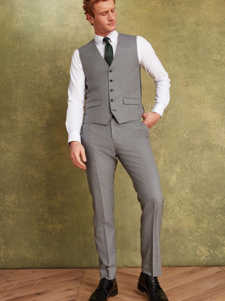 Joules Light Grey Wool Slim Fit Suit Waistcoat - Image 2 of 10 Joules Light Grey Wool Slim Fit Suit Waistcoat - Image 2 of 10