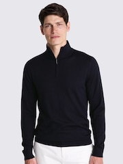 MOSS Navy Merino Blend Quarter Zip Jumper - Image 1 of 5