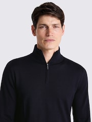 MOSS Navy Merino Blend Quarter Zip Jumper - Image 3 of 5