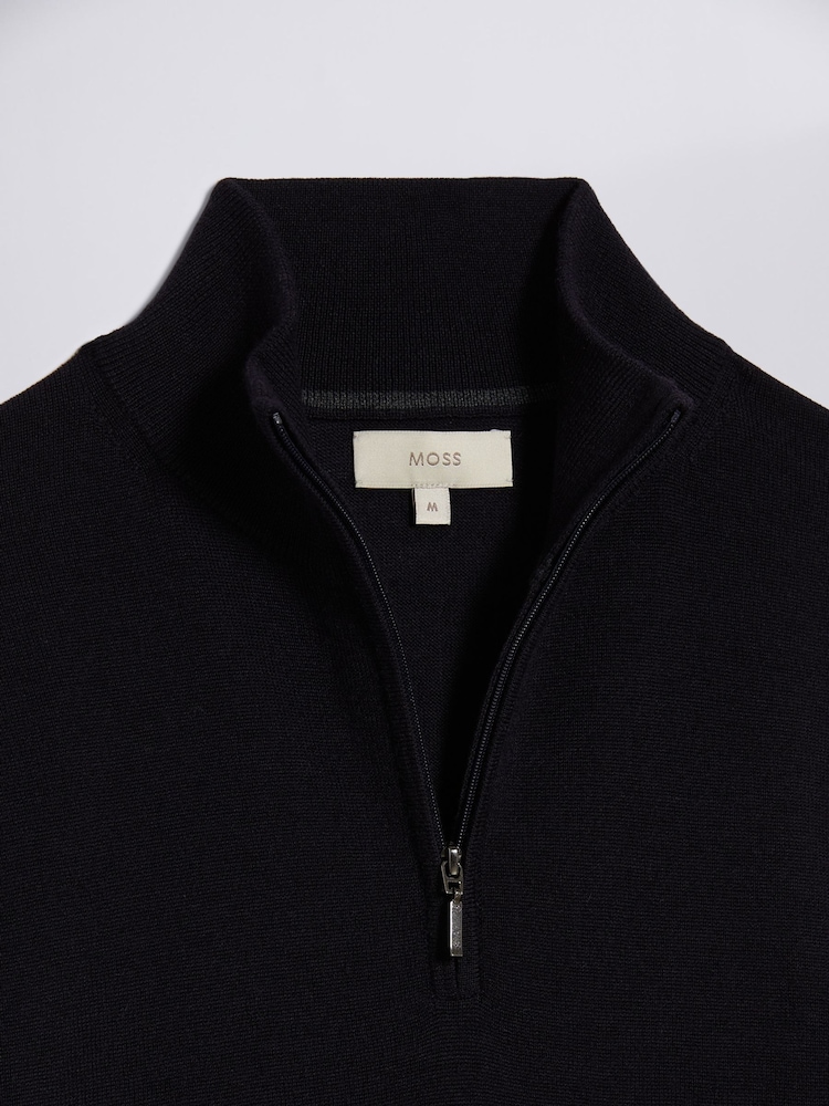 MOSS Navy Merino Blend Quarter Zip Jumper - Image 5 of 5