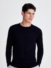MOSS Navy Blue Merino Wool Blend Crew Neck Jumper - Image 1 of 6