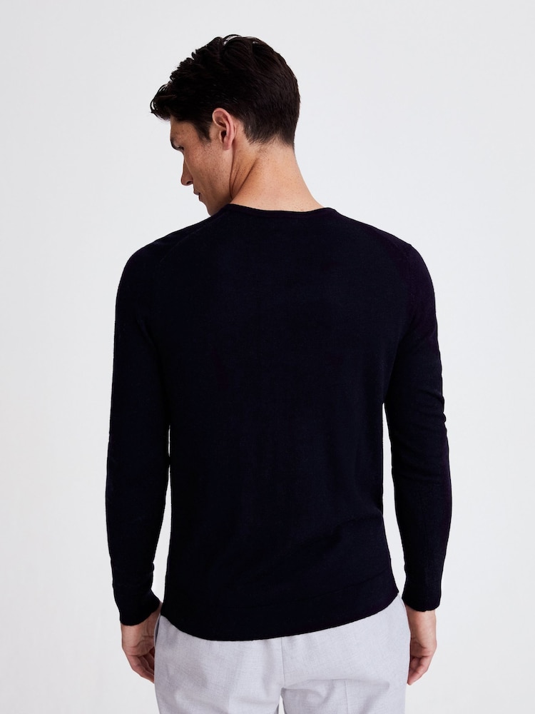 MOSS Navy Blue Merino Wool Blend Crew Neck Jumper - Image 2 of 6