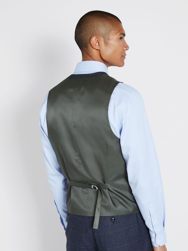 MOSS Blue/Khaki Green Regular Fit Check Suit Waistcoat - Image 2 of 3