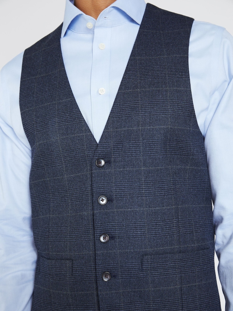 MOSS Blue/Khaki Green Regular Fit Check Suit Waistcoat - Image 3 of 3