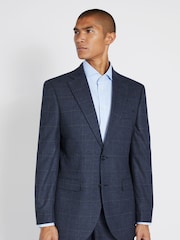 MOSS Blue/Khaki Green Regular Fit Check Suit Jacket - Image 1 of 5