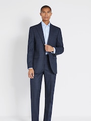 MOSS Blue/Khaki Green Regular Fit Check Suit Jacket - Image 3 of 5