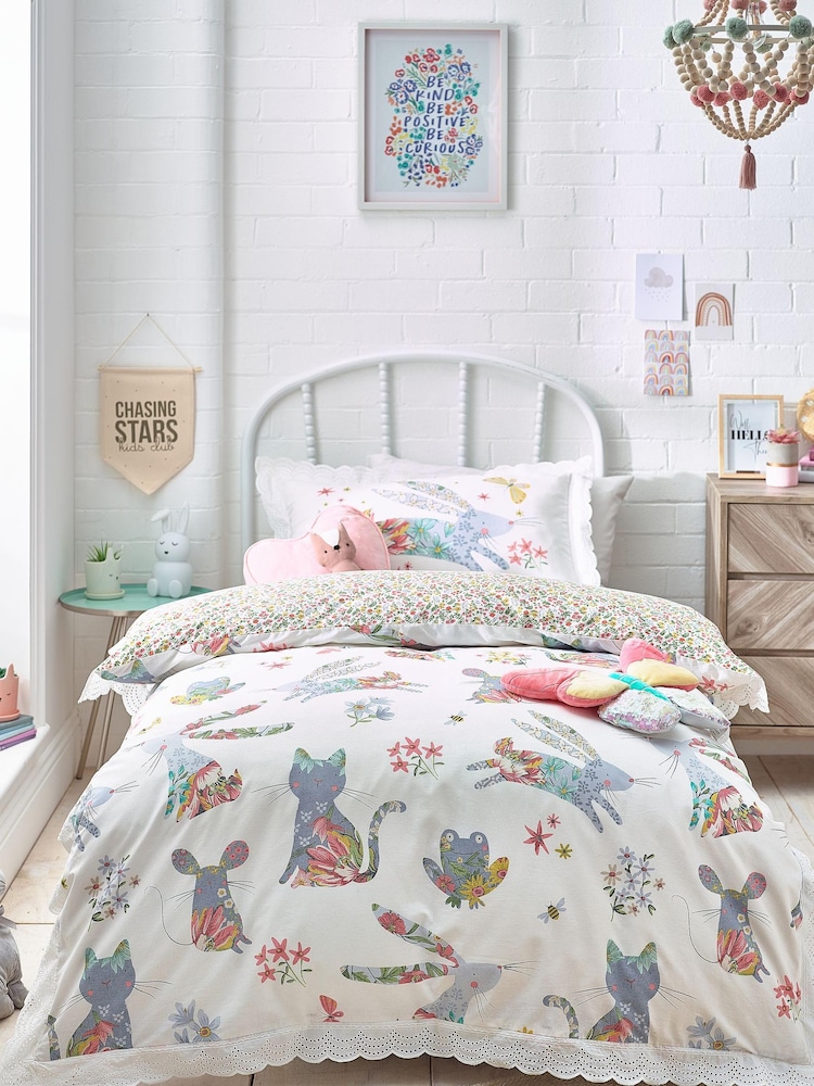 Natural Kids 100% Cotton Floral Bunnies Woodland Duvet Cover And Pillowcase Set - Image 1 of 4