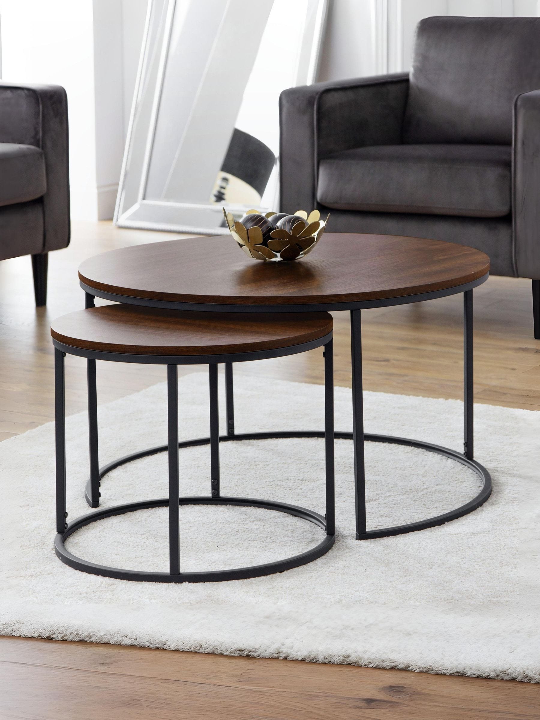 Julian Bowen Bellini Walnut Round Nest of Tables Set of 2 - Metal Frame - Image 6