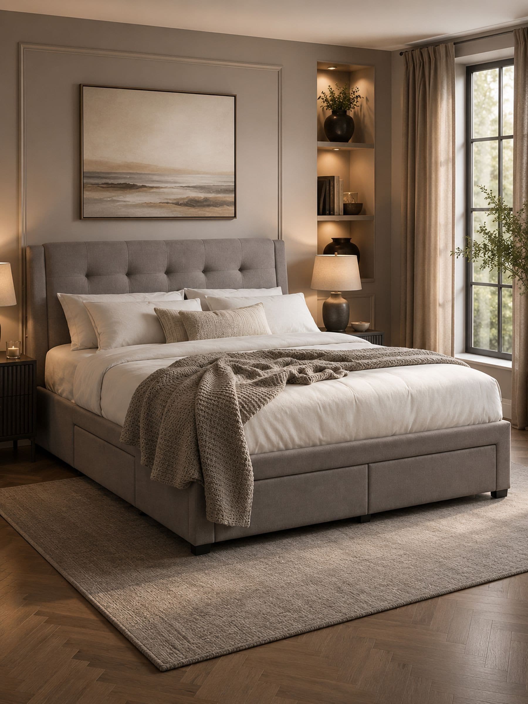 B&Q - Fullerton 180Cm Superking Grey Linen Style Fabric Storage Bed With 4 Drawers - Image 6