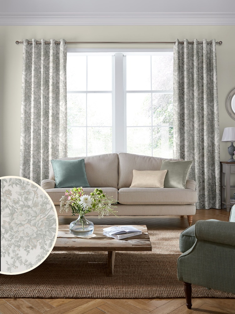 Laura Ashley Green Picardie Made To Measure Curtains - Image 2 of 9