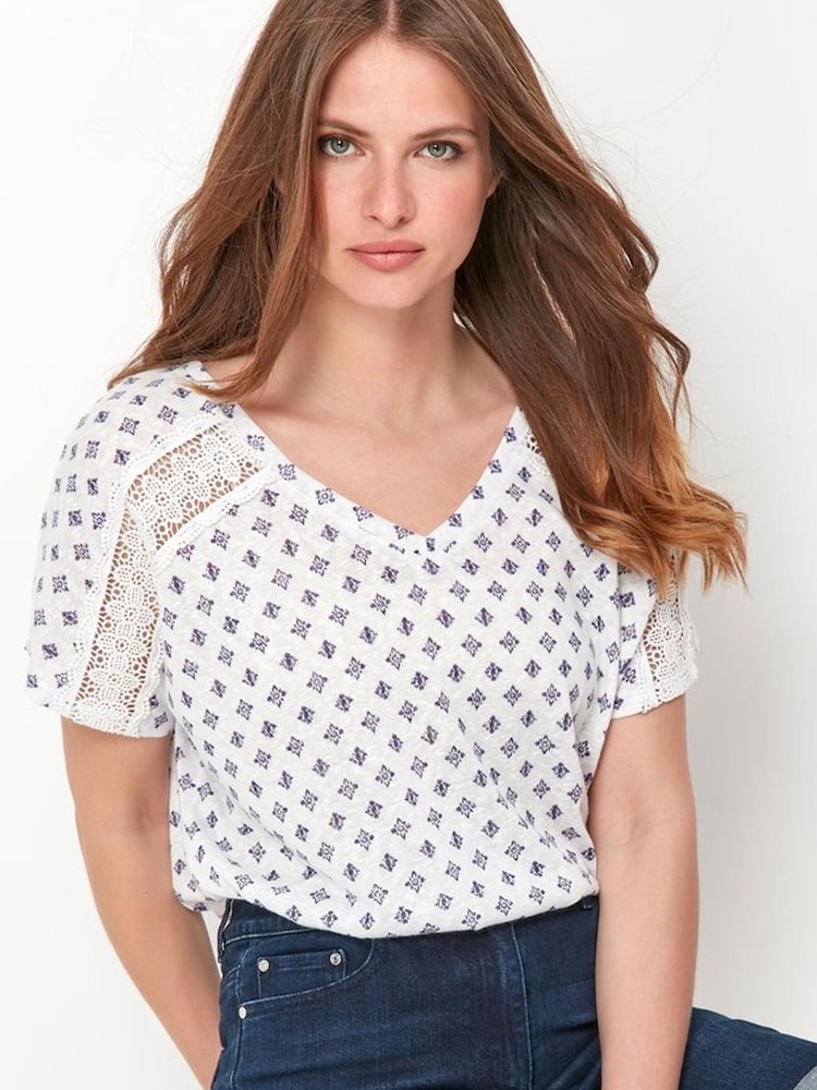 M&Co Petite Natural Tile Print Top - Image 1 of 4