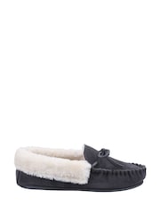 Cotswold Womens Grey Sopworth Slip on Moccasin Slippers - Image 1 of 4