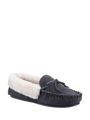Cotswold Womens Grey Sopworth Slip on Moccasin Slippers - Image 2 of 4