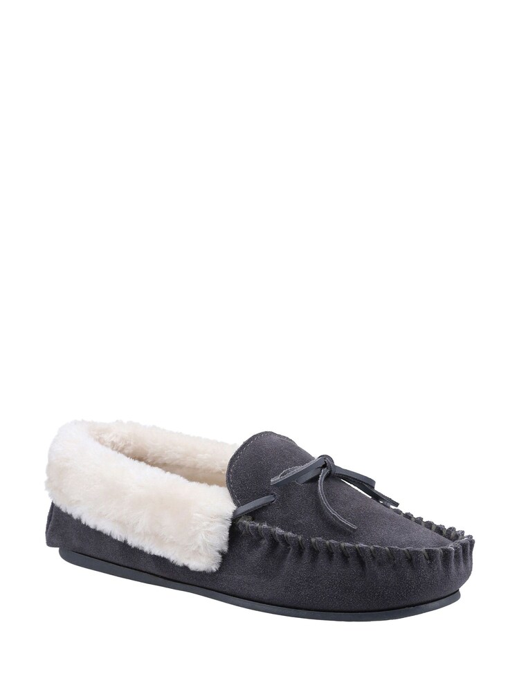 Cotswold Womens Grey Sopworth Slip on Moccasin Slippers - Image 2 of 4