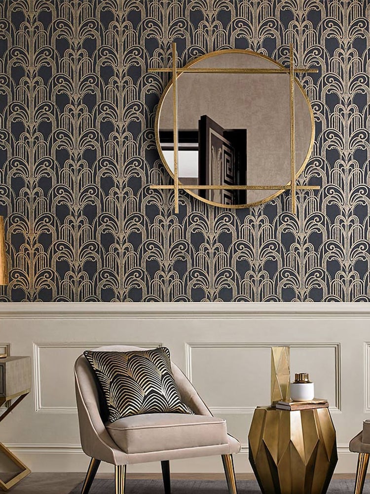 Graham & Brown Black Art Deco 10M Wallpaper - Image 1 of 3