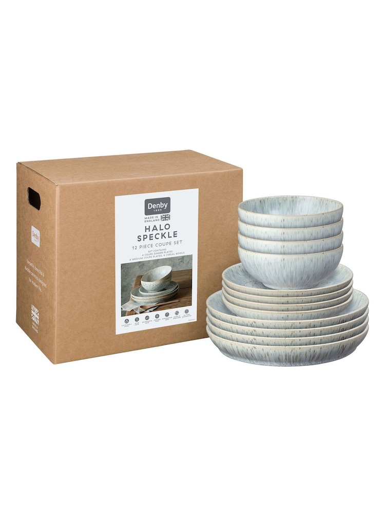 Denby 12 Piece Grey Halo Speckle Coupe Tableware Set - Image 6 of 6 Denby 12 Piece Grey Halo Speckle Coupe Tableware Set - Image 6 of 6