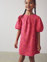 Pink/Orange Floral Texture Jersey Jacquard Dress (1.5-16yrs) - Image 1 of 7