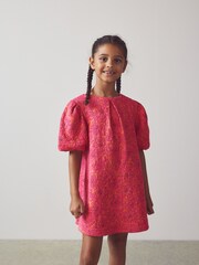 Pink/Orange Floral Texture Jersey Jacquard Dress (1.5-16yrs) - Image 2 of 7