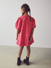 Pink/Orange Floral Texture Jersey Jacquard Dress (1.5-16yrs) - Image 3 of 7
