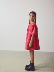 Pink/Orange Floral Texture Jersey Jacquard Dress (1.5-16yrs) - Image 4 of 7