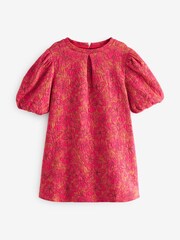 Pink/Orange Floral Texture Jersey Jacquard Dress (1.5-16yrs) - Image 5 of 7