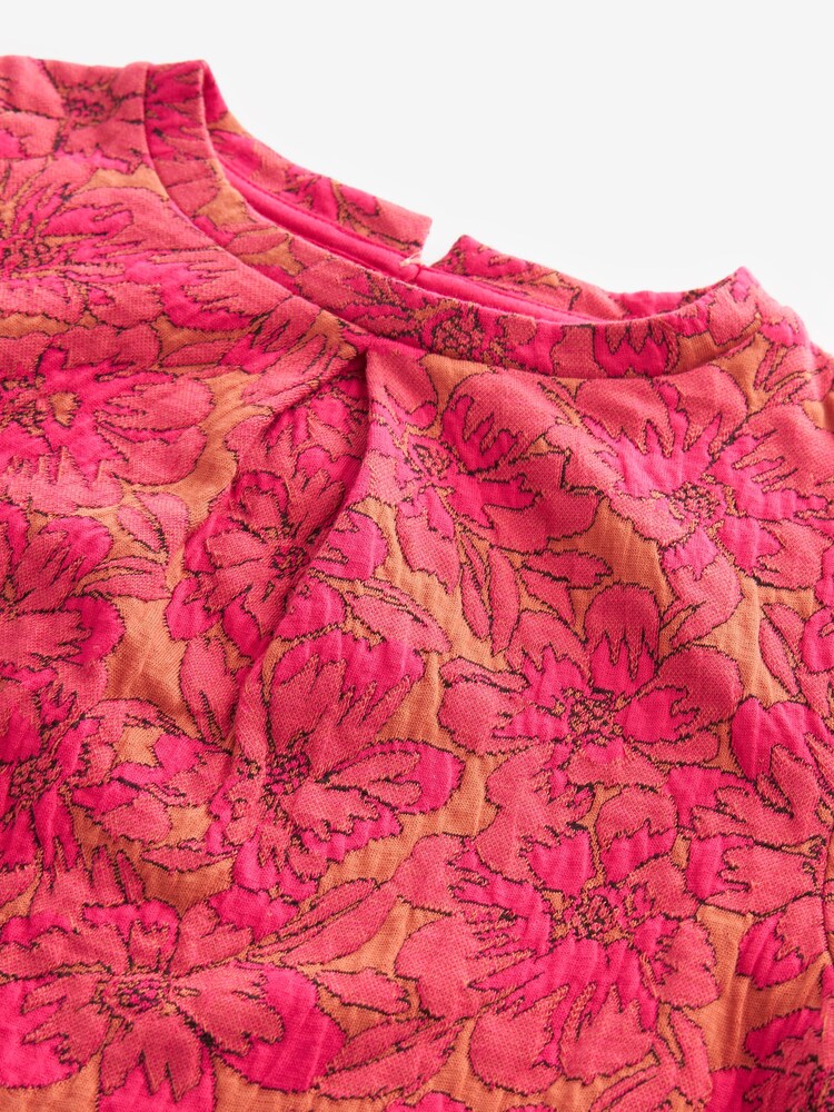 Pink/Orange Floral Texture Jersey Jacquard Dress (1.5-16yrs) - Image 7 of 7
