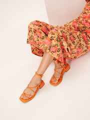 Orange Forever Comfort Knot Detail Ankle Strap Sandals - Image 1 of 6