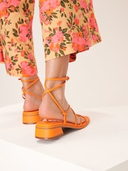 Orange Forever Comfort Knot Detail Ankle Strap Sandals - Image 2 of 6