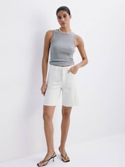 Mango White Denim Knee-Length Shorts - Image 1 of 7