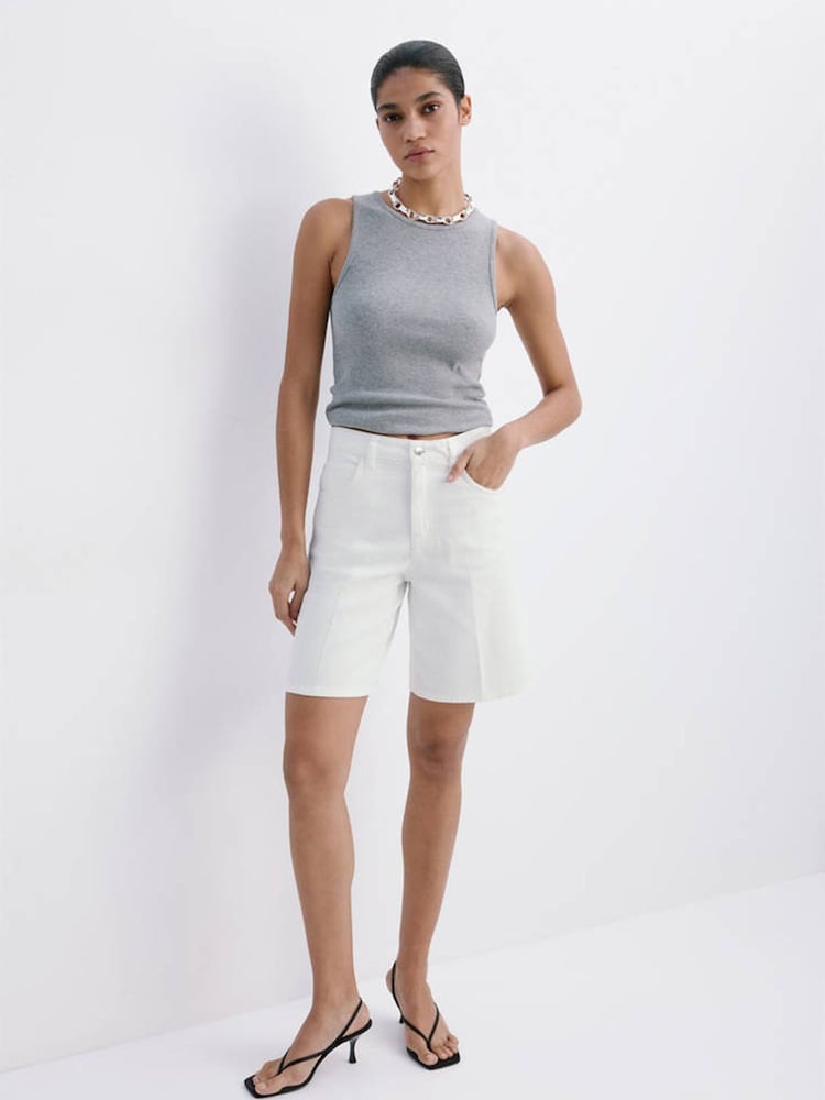 Mango White Denim Knee-Length Shorts - Image 1 of 7