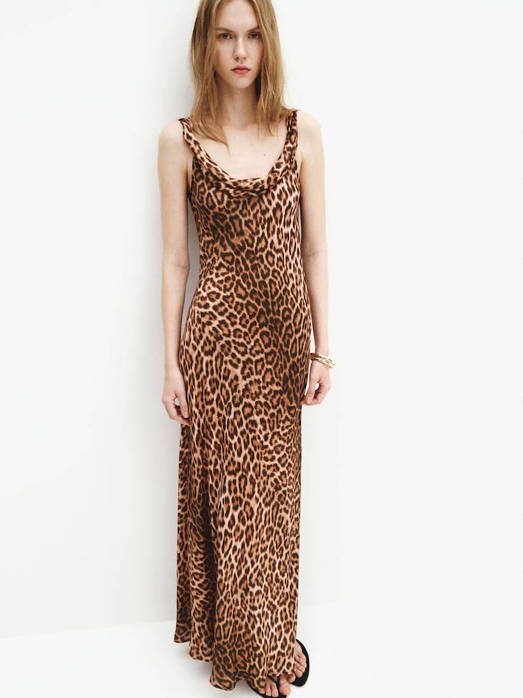 Mango Brown Leopard Print Occasion Dress - Image 1 of 4 Mango Brown Leopard Print Occasion Dress - Image 1 of 4