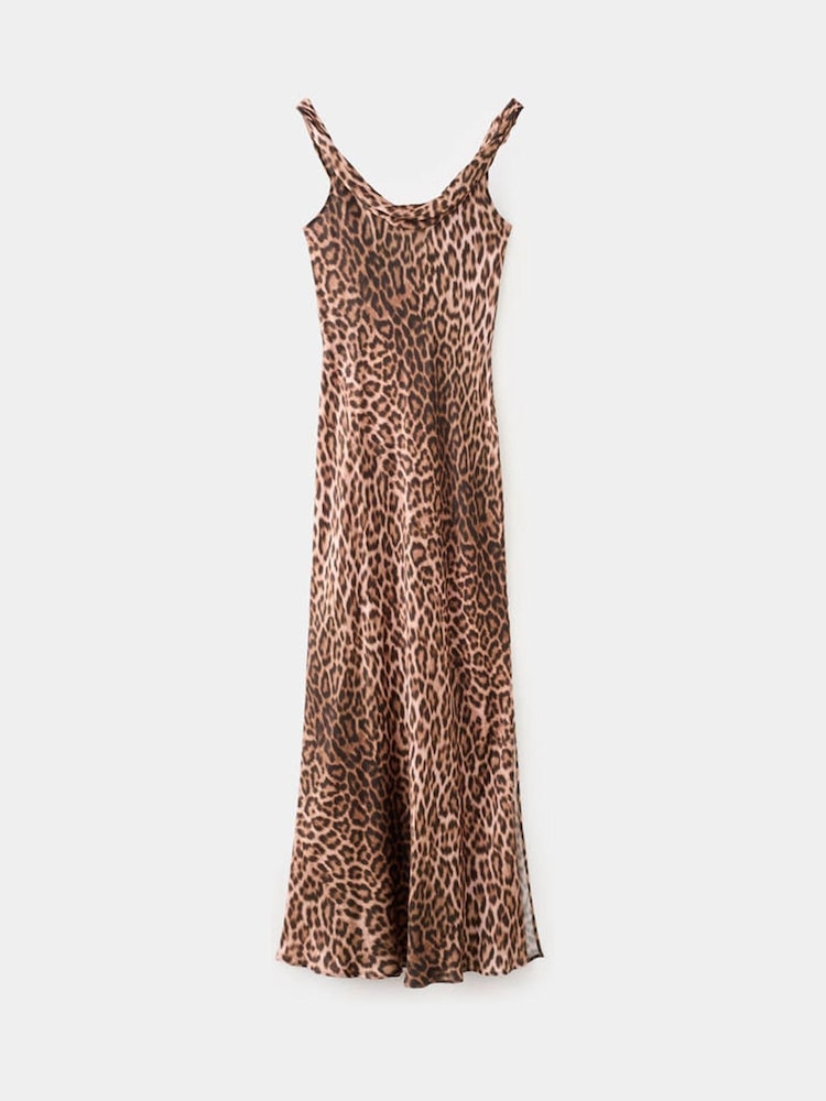 Mango Brown Leopard Print Occasion Dress - Image 2 of 4 Mango Brown Leopard Print Occasion Dress - Image 2 of 4