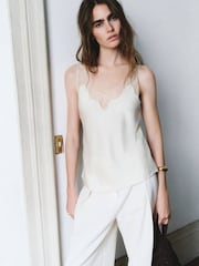 Mango Cream Lace Trim Satin Sleeveless Vest - Image 3 of 7