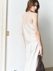 Mango Cream Lace Trim Satin Sleeveless Vest - Image 4 of 7
