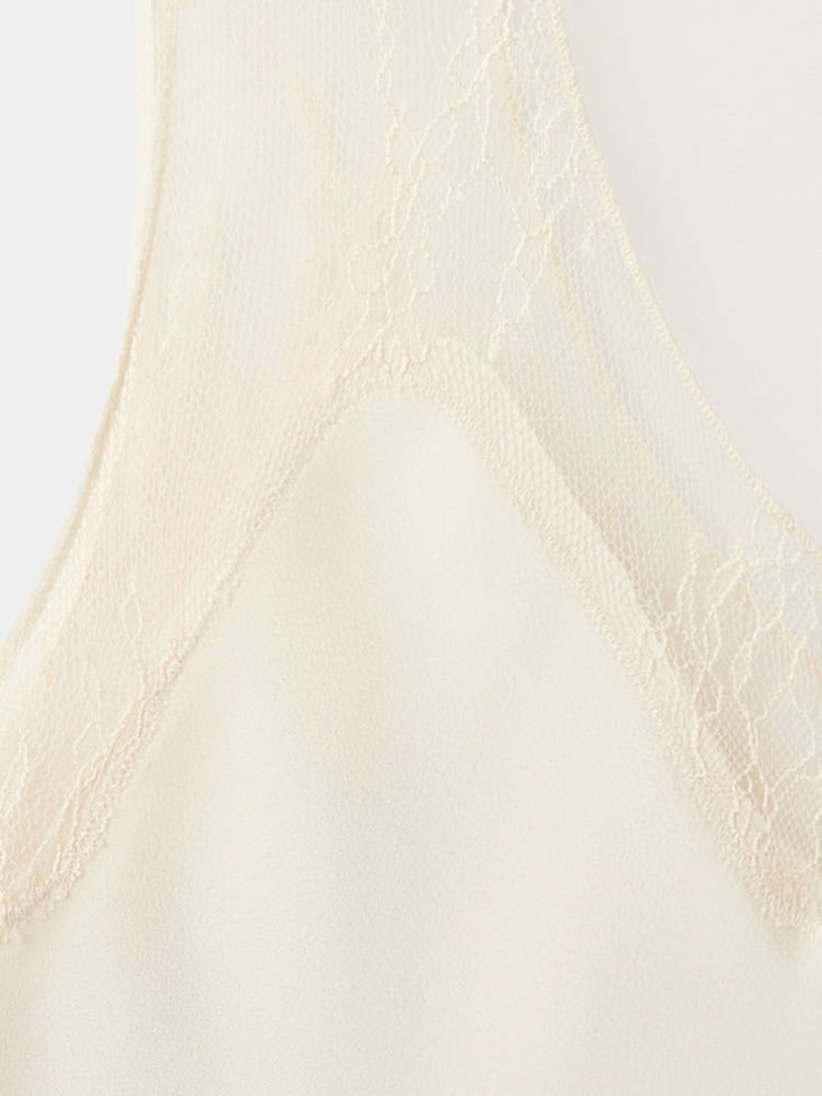 Mango Cream Lace Trim Satin Sleeveless Vest - Image 7 of 7