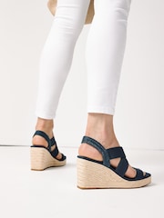 Navy Blue Regular/Wide Fit Forever Comfort® Elasticated Cross-Over Espadrille Wedges - Image 1 of 7