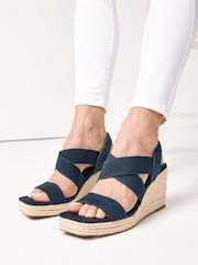 Navy Blue Regular/Wide Fit Forever Comfort® Elasticated Cross-Over Espadrille Wedges - Image 2 of 7