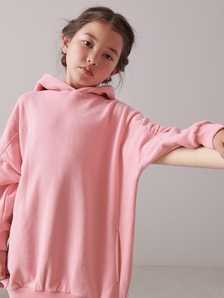 Pink Longline Hoodie (3-16yrs) - Image 1 of 8 Pink Longline Hoodie (3-16yrs) - Image 1 of 8