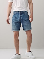 Mid Blue Skinny Fit Denim Shorts - Image 1 of 5