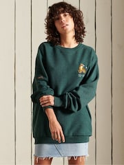 Superdry Green Oversized Military Crew Sweatshirt - Image 1 of 1