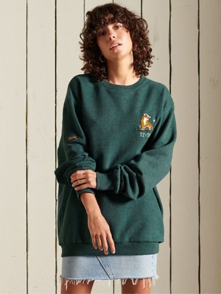 Superdry Green Oversized Military Crew Sweatshirt - Image 1 of 1