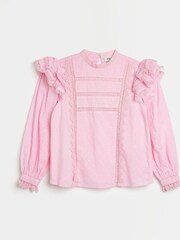River Island Pink Girls 100% Cotton Dobby Blouse - Image 1 of 3
