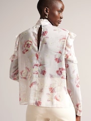 Ted Baker Cream Thellma Twist Neck Frill Detail Top - Image 4 of 5