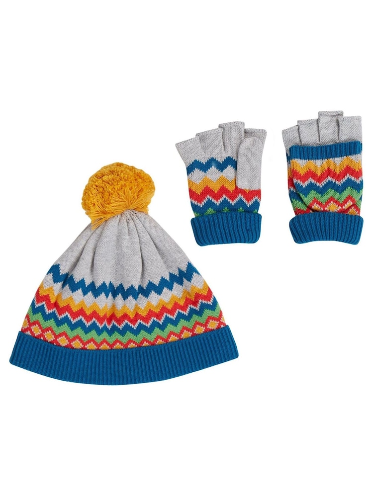 Frugi Grey Fairisle Knitted Hat and Gloves Set - Image 1 of 7