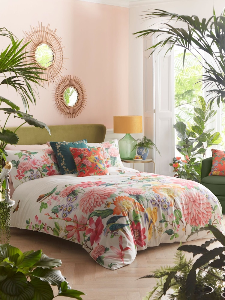 Wedgwood Cream Golden Parrot 100% Cotton Duvet Cover and Pillowcase Set - Image 1 of 3